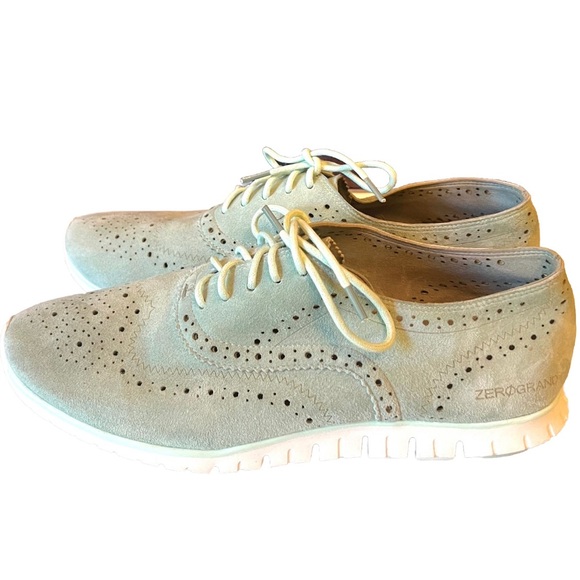 Cole Haan Women ZeroGrand Wingtip Oxford Lace Up Shoe Light Blue Suede US 9.5 - Picture 1 of 8